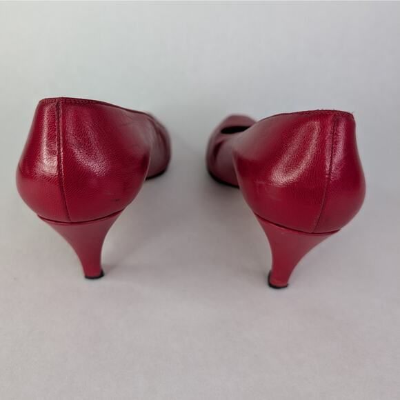 Vintage YSL Paris Shoes Size 8N Cherry Red Leather Pumps - Picture 9 of 11